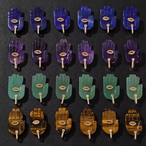 Hamsa Fatima Hand Tiger Eye Natural Stone Pendant Charm - Picture 5 of 7